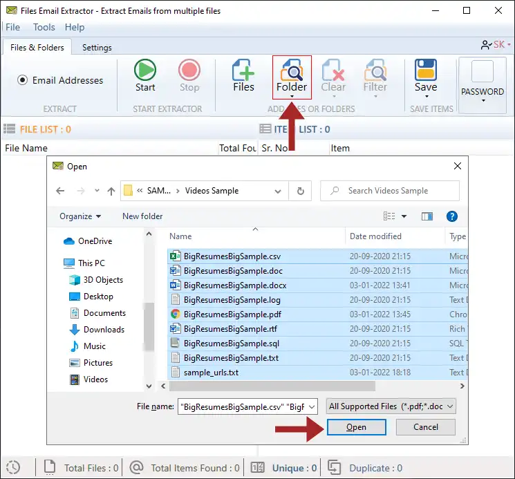 Extract Emails from Files and Folders feature preview