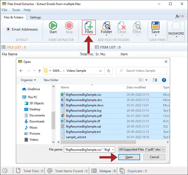 Extract Emails from PDF Files feature preview
