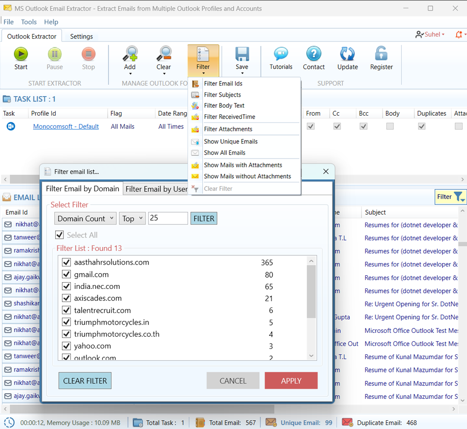Advanced Outlook Email Filters feature preview