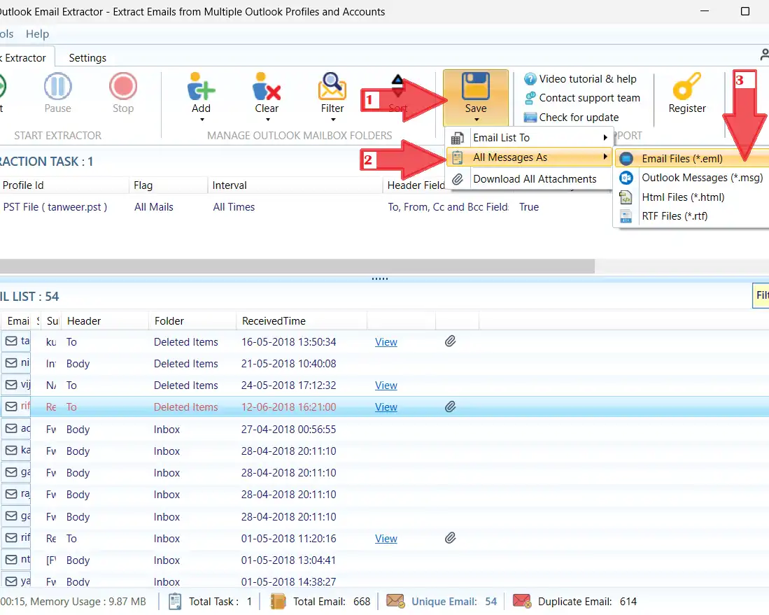 Convert Outlook Emails to EML feature preview