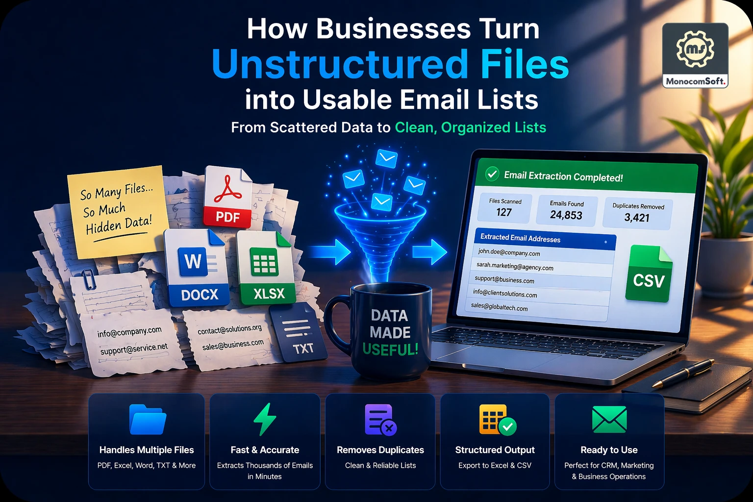 Unstructured files to email lists