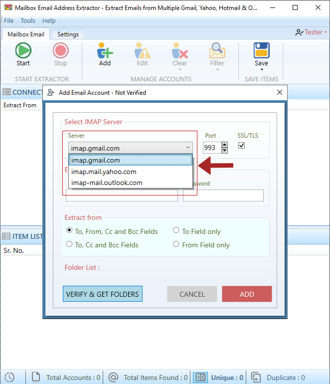 Mailbox Email Extractor parses emails from all types of inboxes