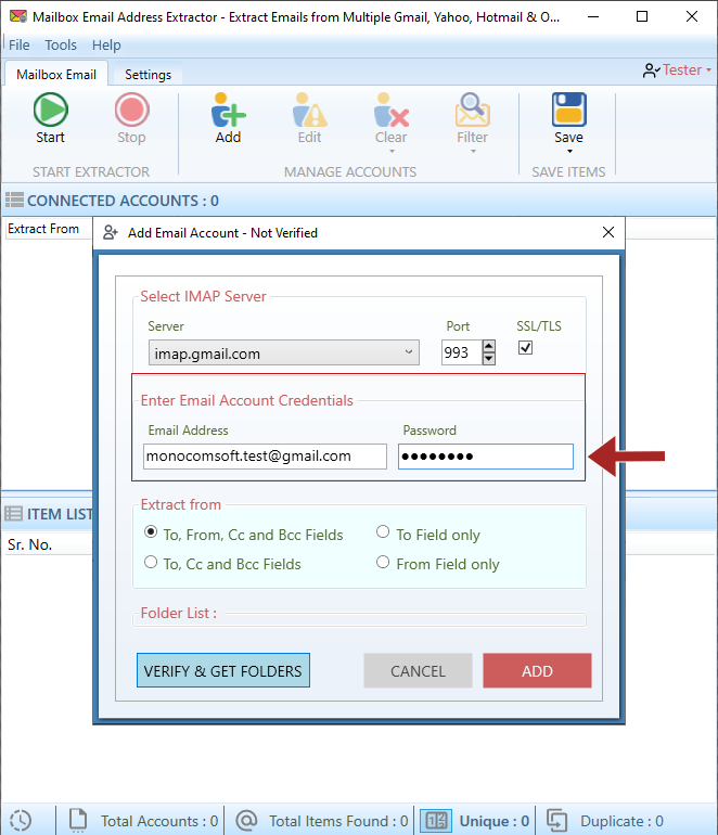 Mailbox Email Extractor parses emails from all types of inboxes