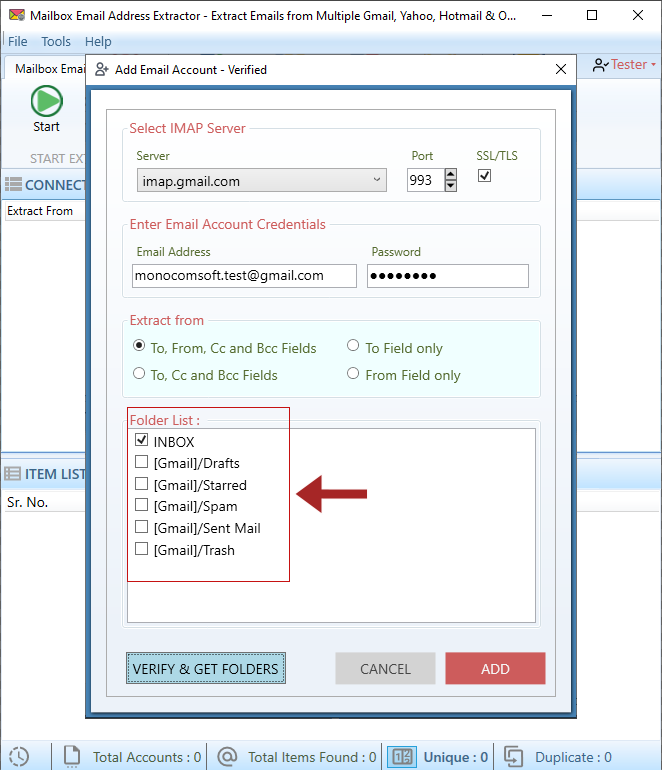 Mailbox Email Extractor parses emails from all types of inboxes