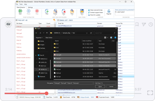 MS Files Data Extractor App Screenshot