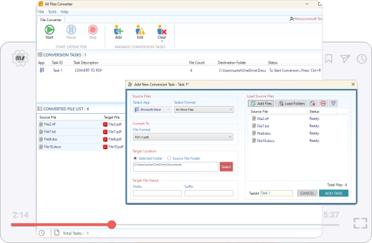 All Files Converter Tool Excel conversion interface and output settings